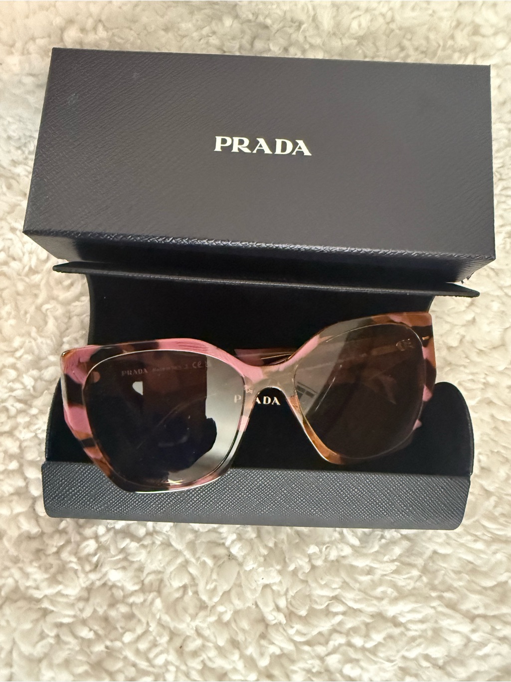 Luxottica/Prada Cognac Pink Tortoiseshell Cat-Eye Sunglasses